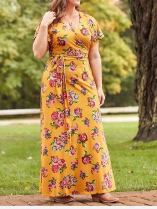 Matilda Jane Dresses & Skirts - Matilda Jane Alana Mustard Floral Cotton Wrap Maxi Dress Boho Cottage Fairy